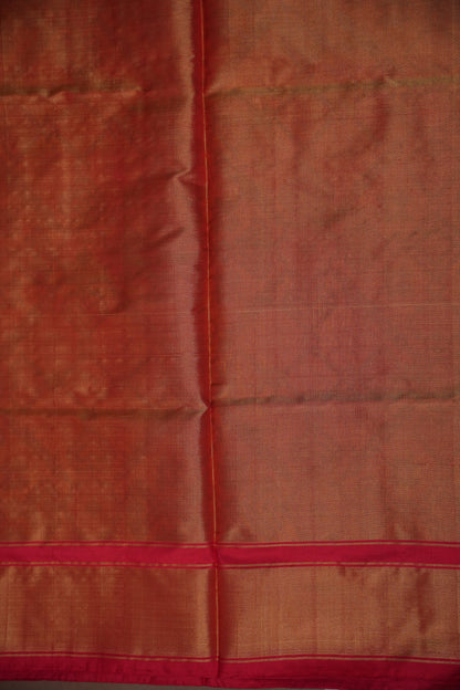 Mustard Yellow Pochampally Ikkat Silk Saree with Red Tissue Border