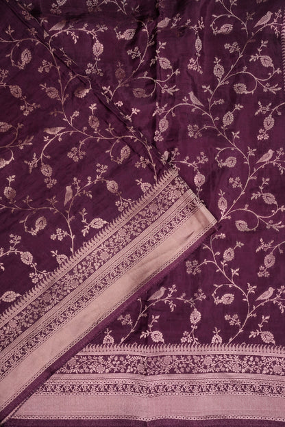 Banarasi Silk Saree – Rich Plum Purple with Intricate Gold Zari Floral Weave