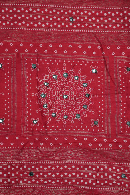 Bandhini Digital Print Semi Silk Saree - Bottle Green and Red