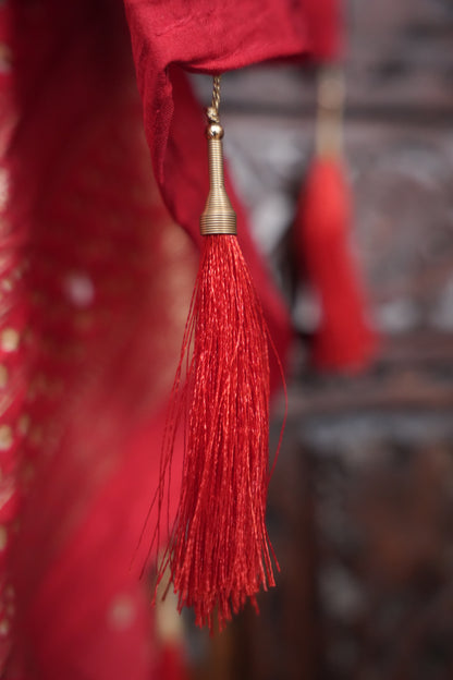 Bandhini Digital Print Semi Silk Saree – White & Red