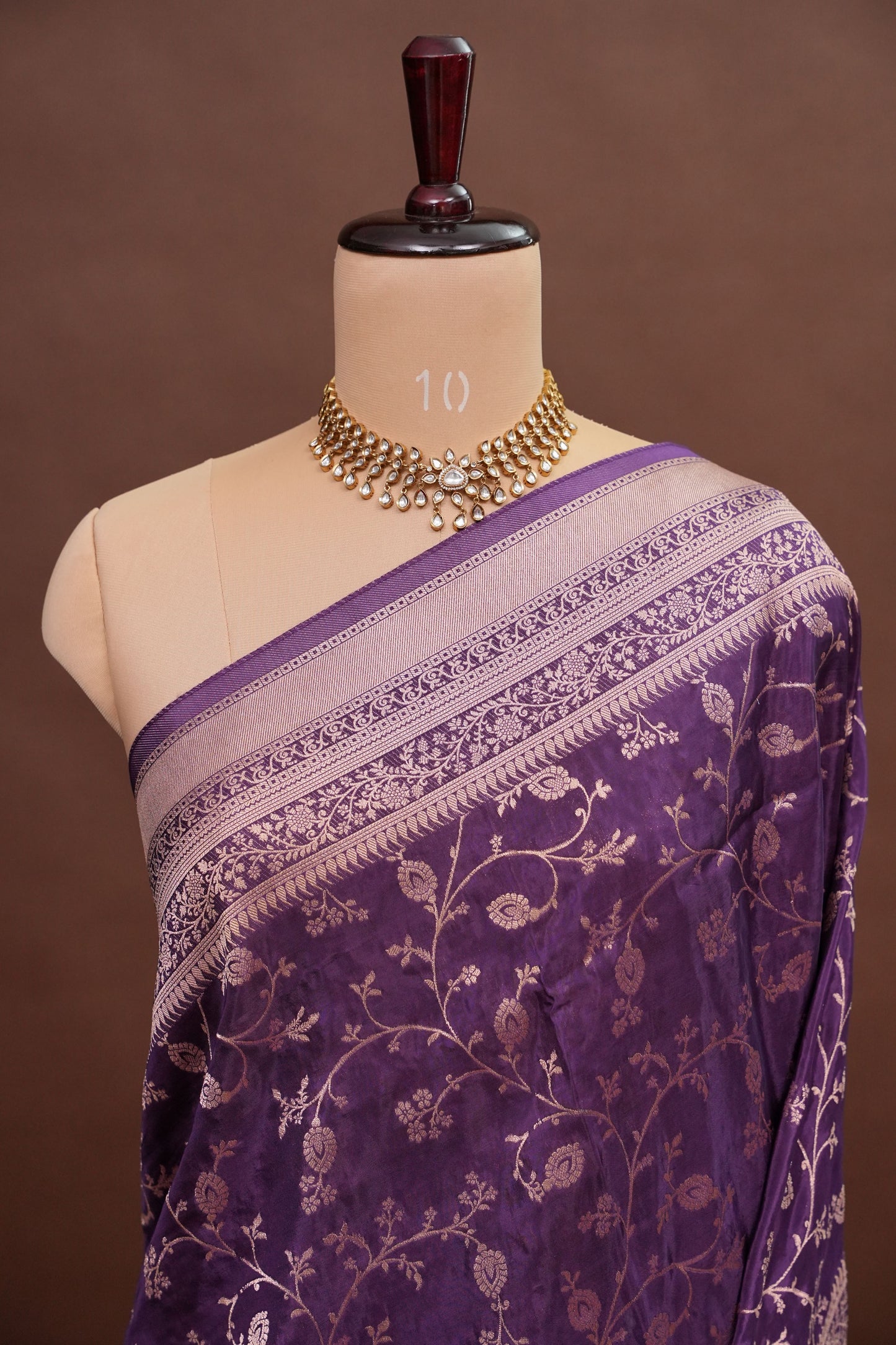 Banarasi Silk Saree - Deep Violet Purple with Gold Zari Floral Weave