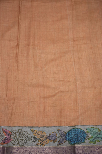 Linen Tussar Saree with Kalamkari Digital Print – Lilac Krishna Theme