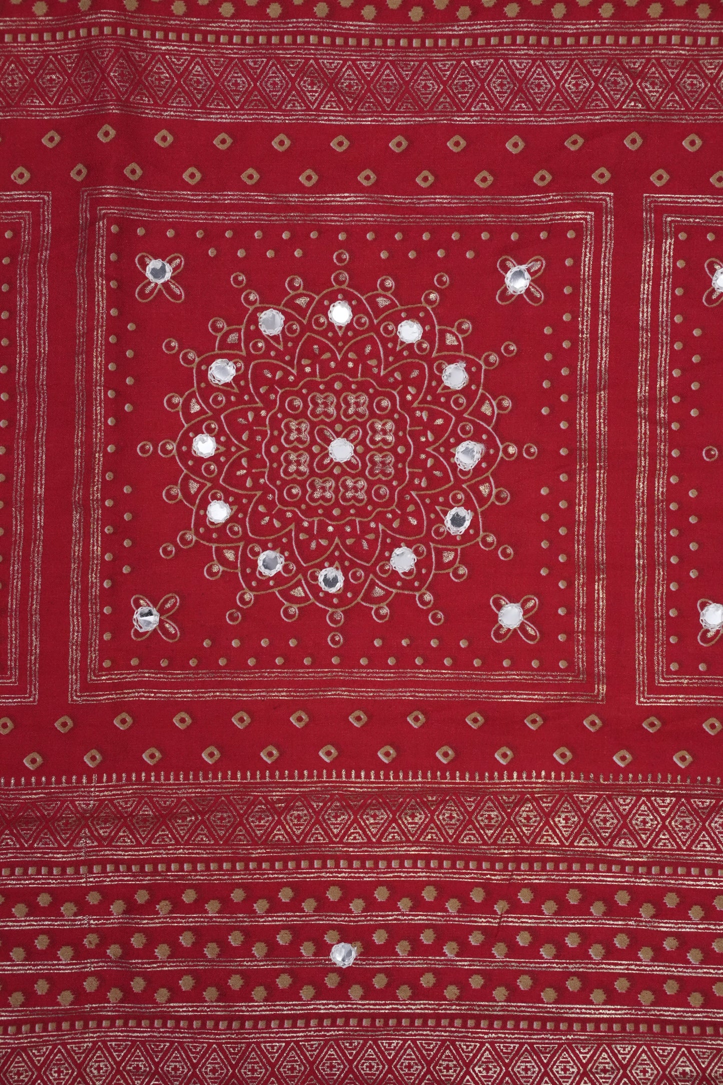 Bandhini Digital Print Semi Silk Saree – White & Red