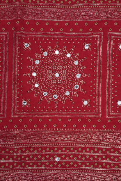 Bandhini Digital Print Semi Silk Saree – White & Red