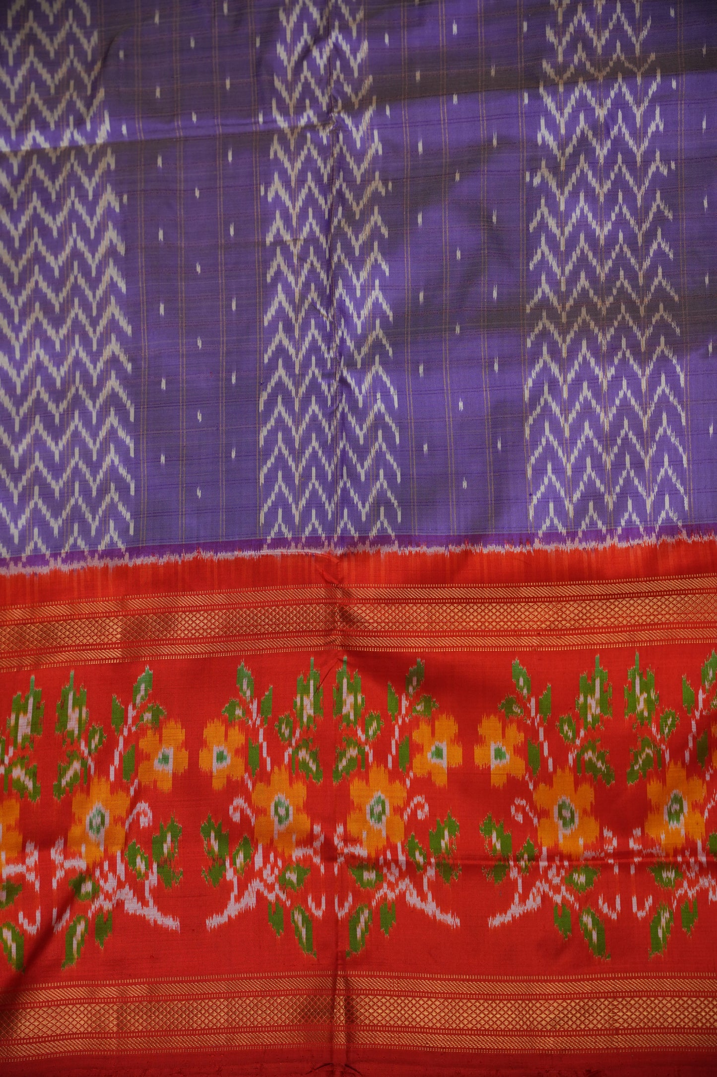 Pure Ikkat Soft Silk Saree - Lavender & Orange