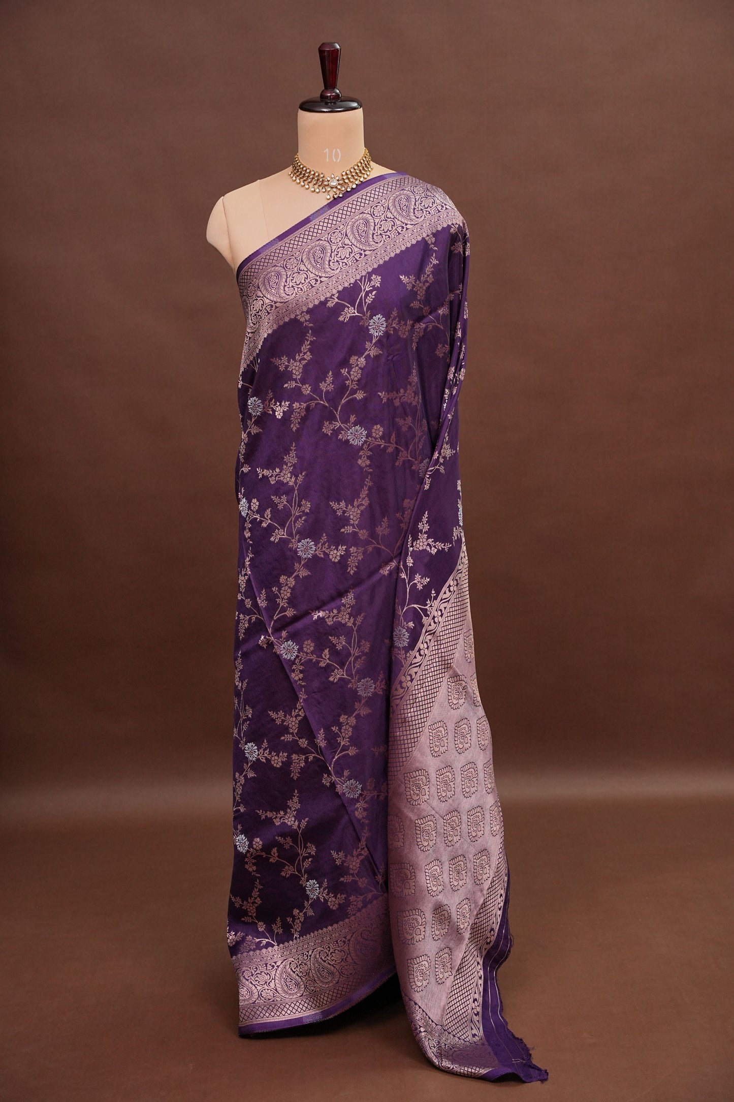 Banarasi Silk Saree – Royal Purple with Intricate Gold Zari Floral Weave