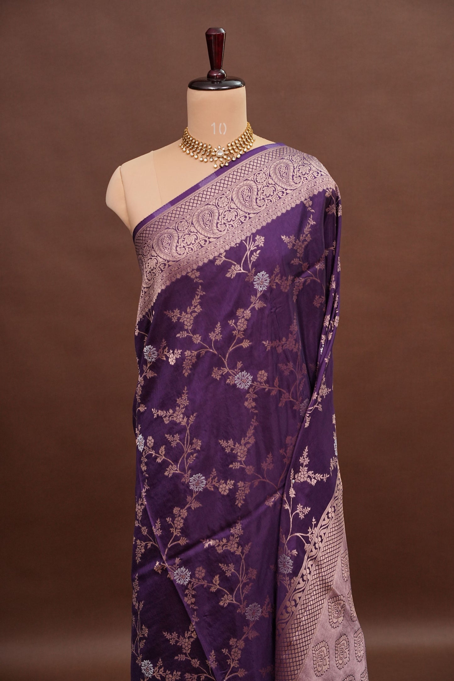 Banarasi Silk Saree – Royal Purple with Intricate Gold Zari Floral Weave