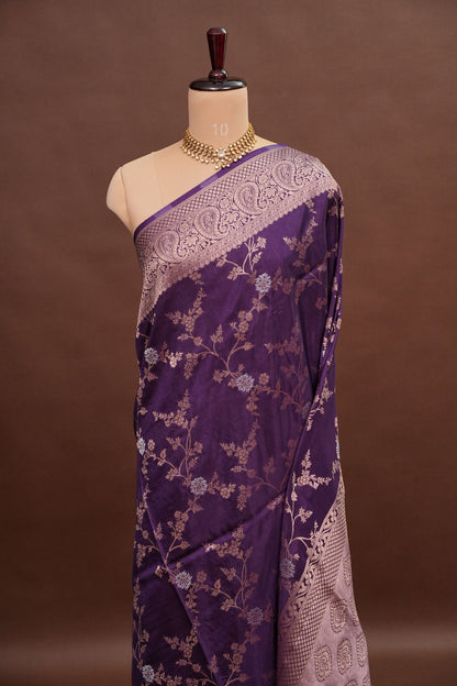 Banarasi Silk Saree – Royal Purple with Intricate Gold Zari Floral Weave