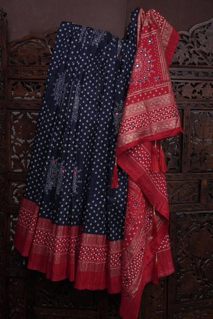 Bandhini Digital Print Semi Silk Saree - Blue and Red