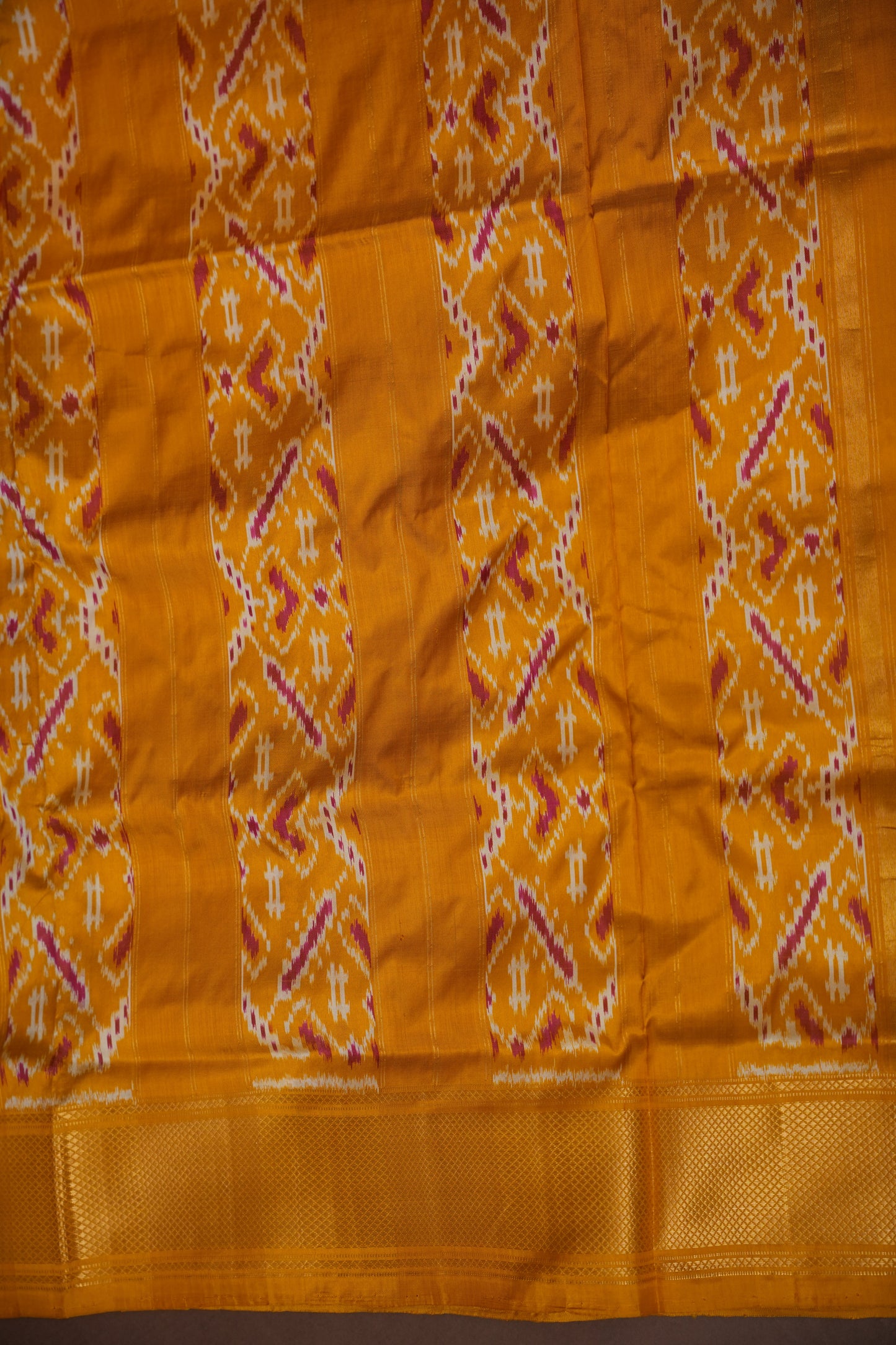 Pure Ikkat Soft Silk Saree - Deep Purple & Mustard Yellow