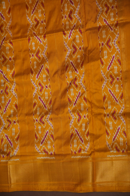 Pure Ikkat Soft Silk Saree - Deep Purple & Mustard Yellow
