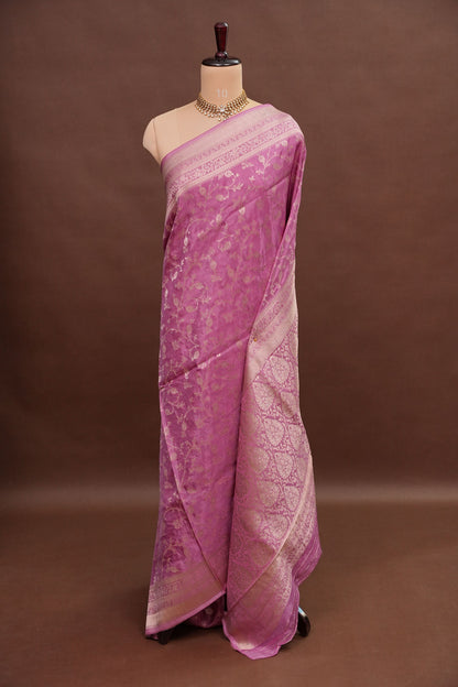Banarasi Silk Saree – Dusty Rose Pink with Elegant Gold Zari Floral Weave