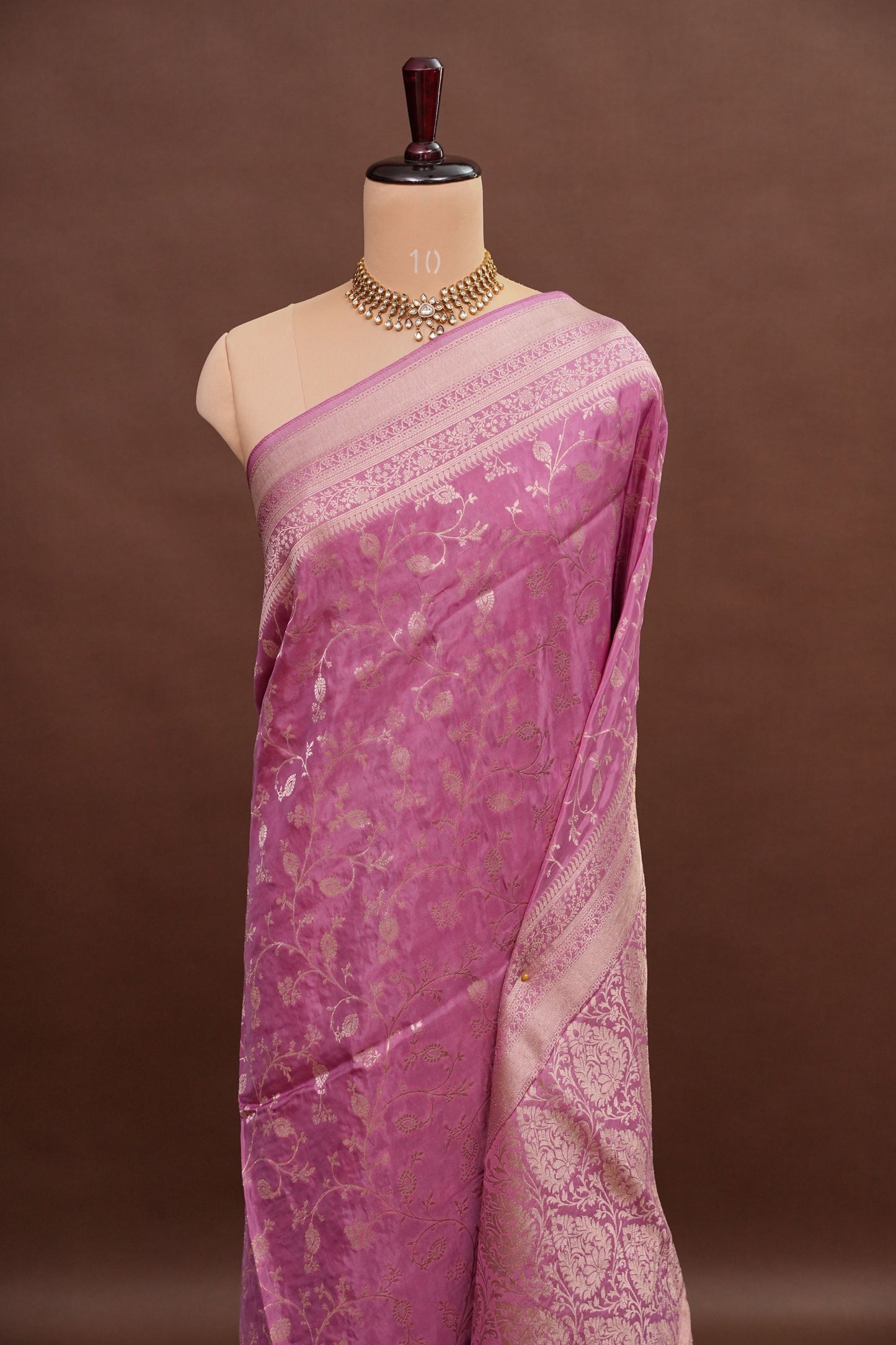 Banarasi Silk Saree – Dusty Rose Pink with Elegant Gold Zari Floral Weave