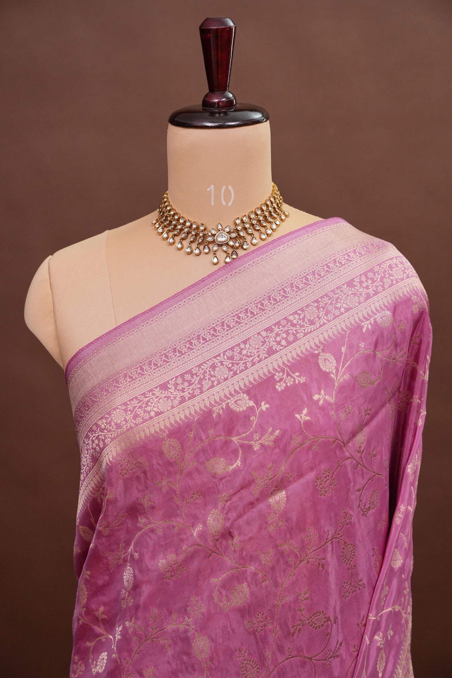 Banarasi Silk Saree – Dusty Rose Pink with Elegant Gold Zari Floral Weave