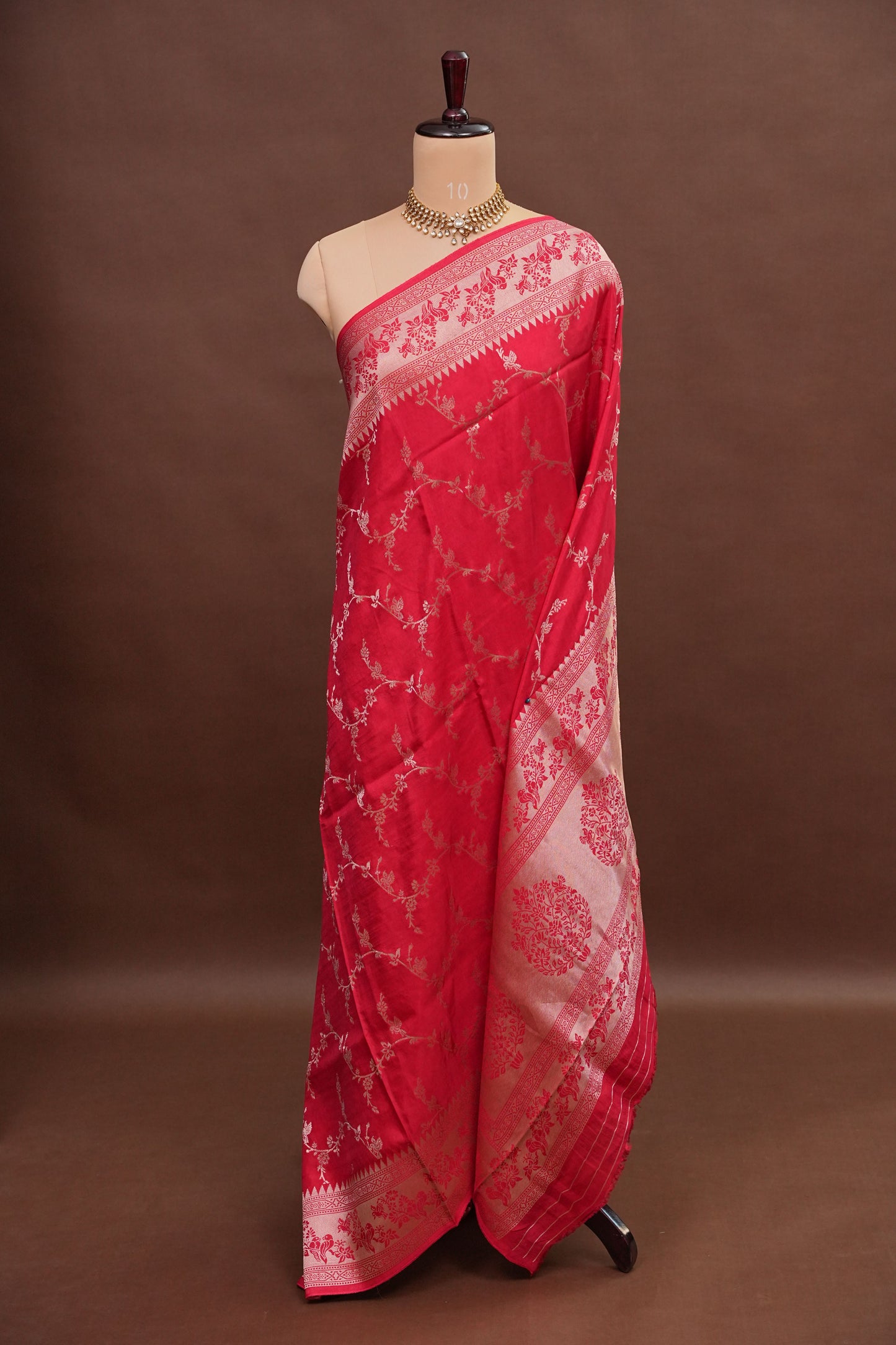 Banarasi Silk Saree – Pink with Antique Gold Zari Floral Weave