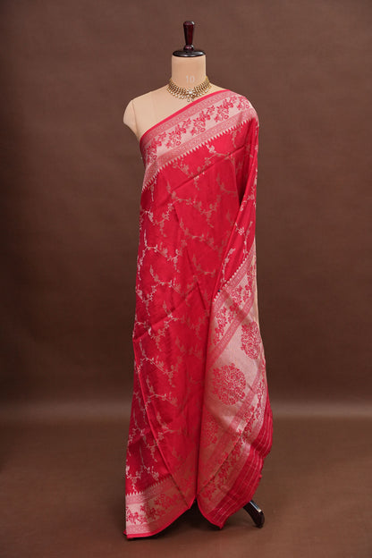 Banarasi Silk Saree – Pink with Antique Gold Zari Floral Weave