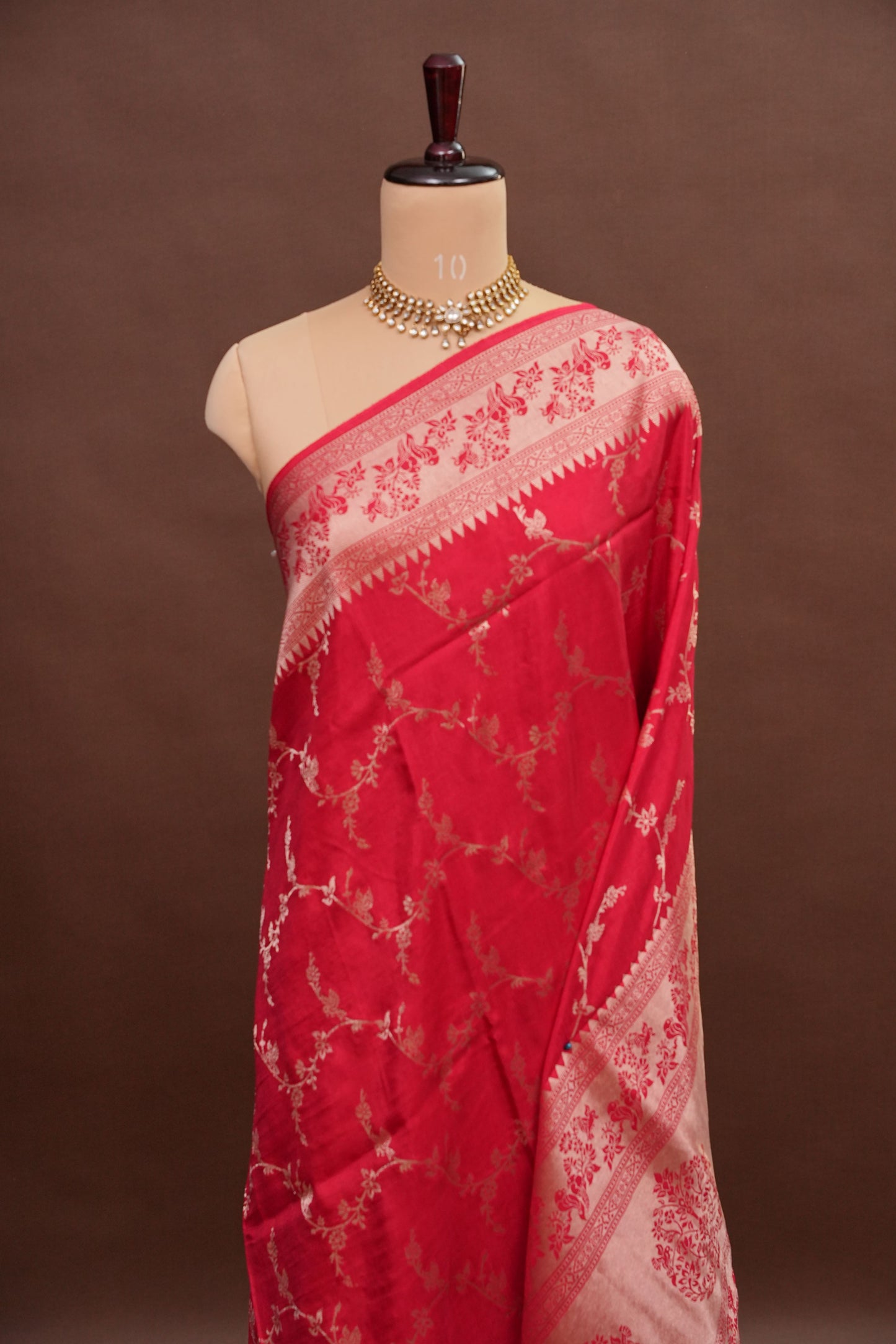 Banarasi Silk Saree – Pink with Antique Gold Zari Floral Weave