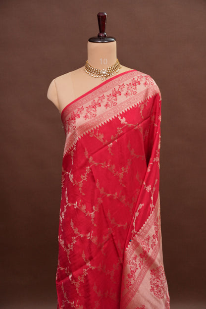 Banarasi Silk Saree – Pink with Antique Gold Zari Floral Weave