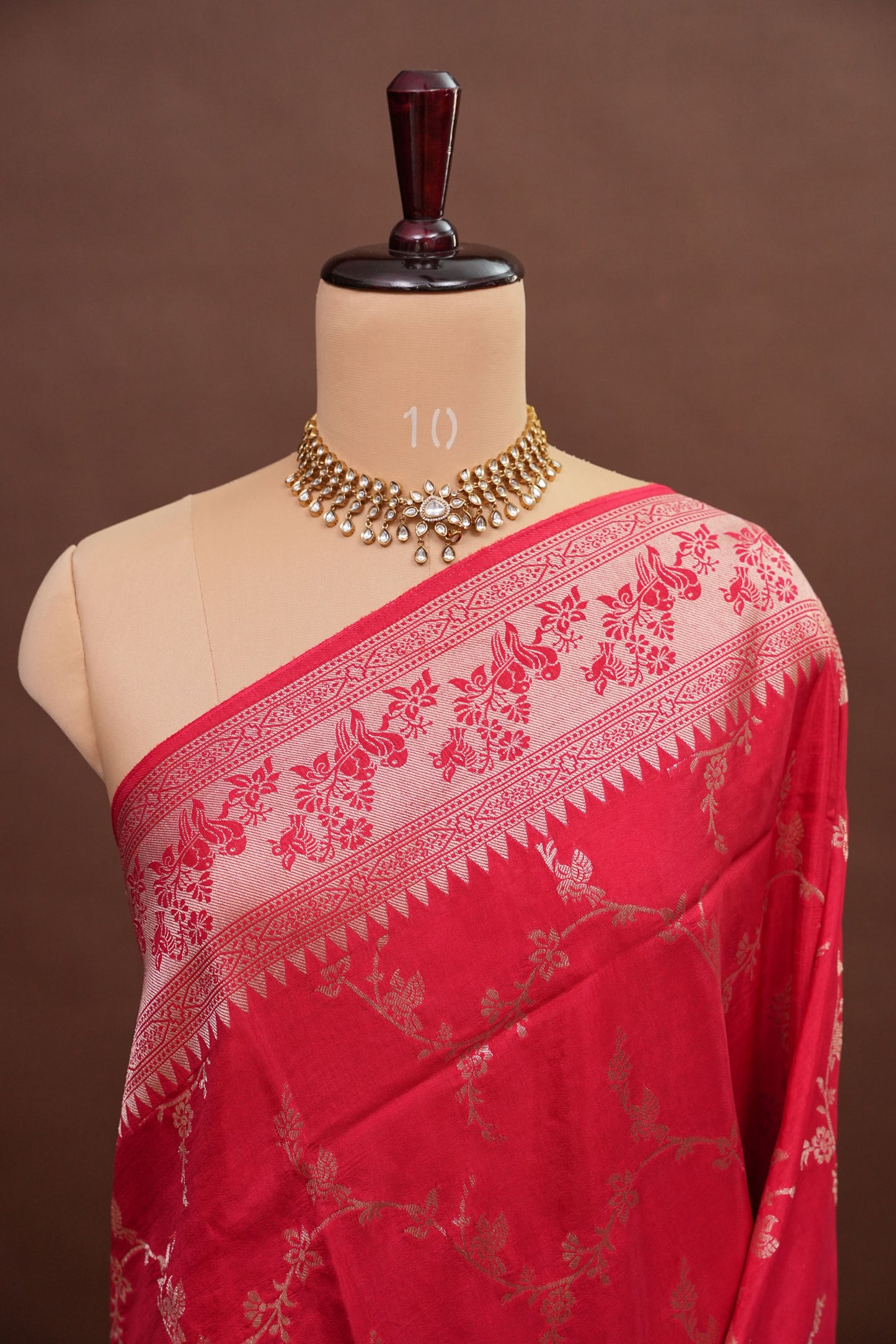 Banarasi Silk Saree – Pink with Antique Gold Zari Floral Weave