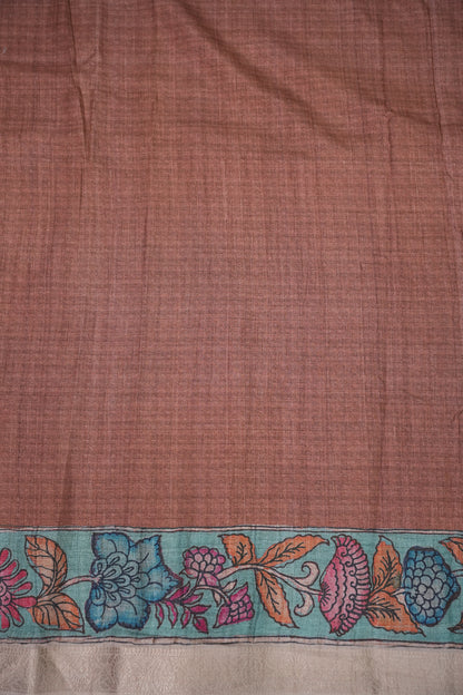 Linen Tussar Saree with Kalamkari Digital Print – Lavender Floral Theme