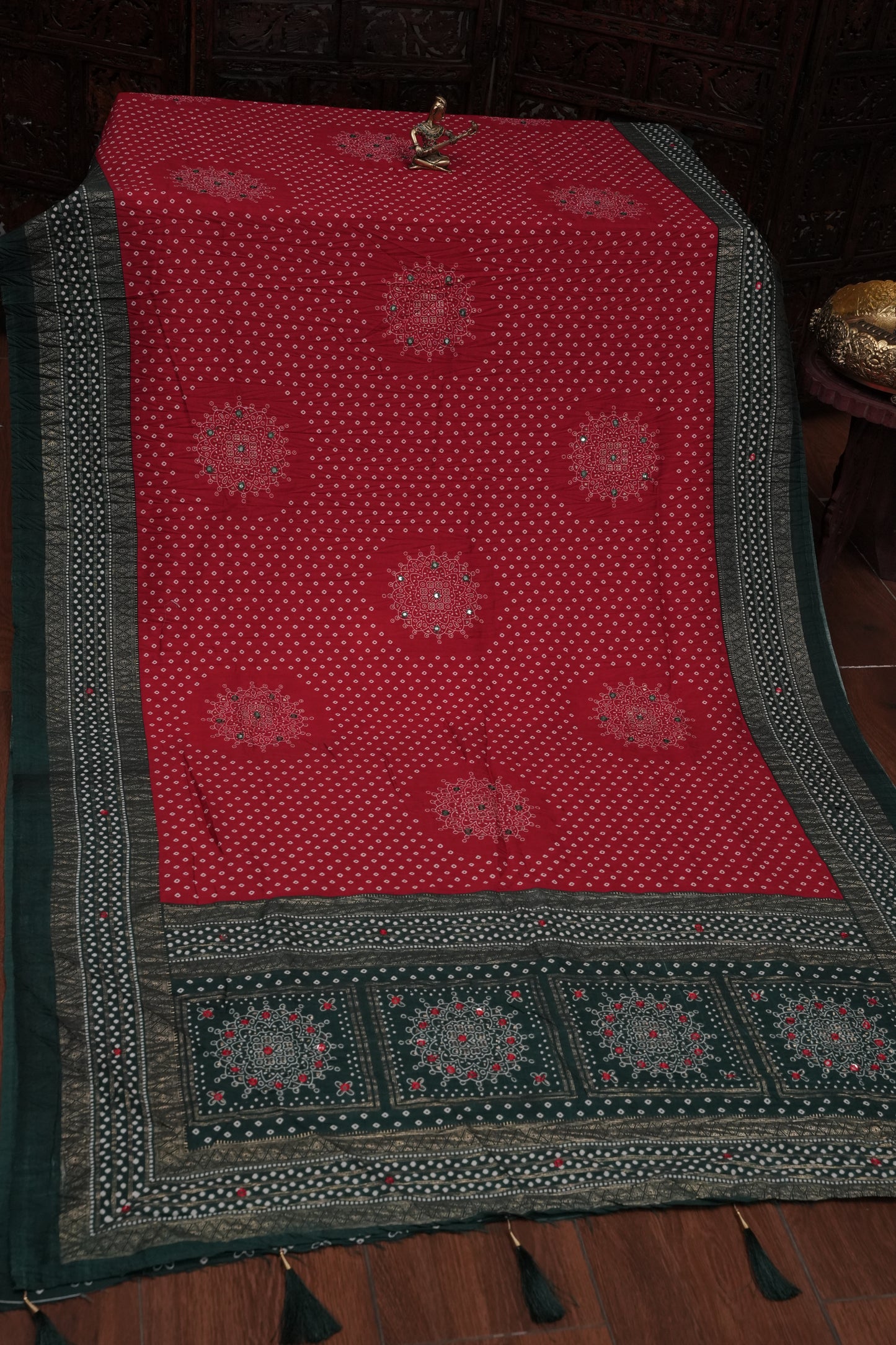 Bandhini Digital Print Semi Silk Saree - Pink and Green