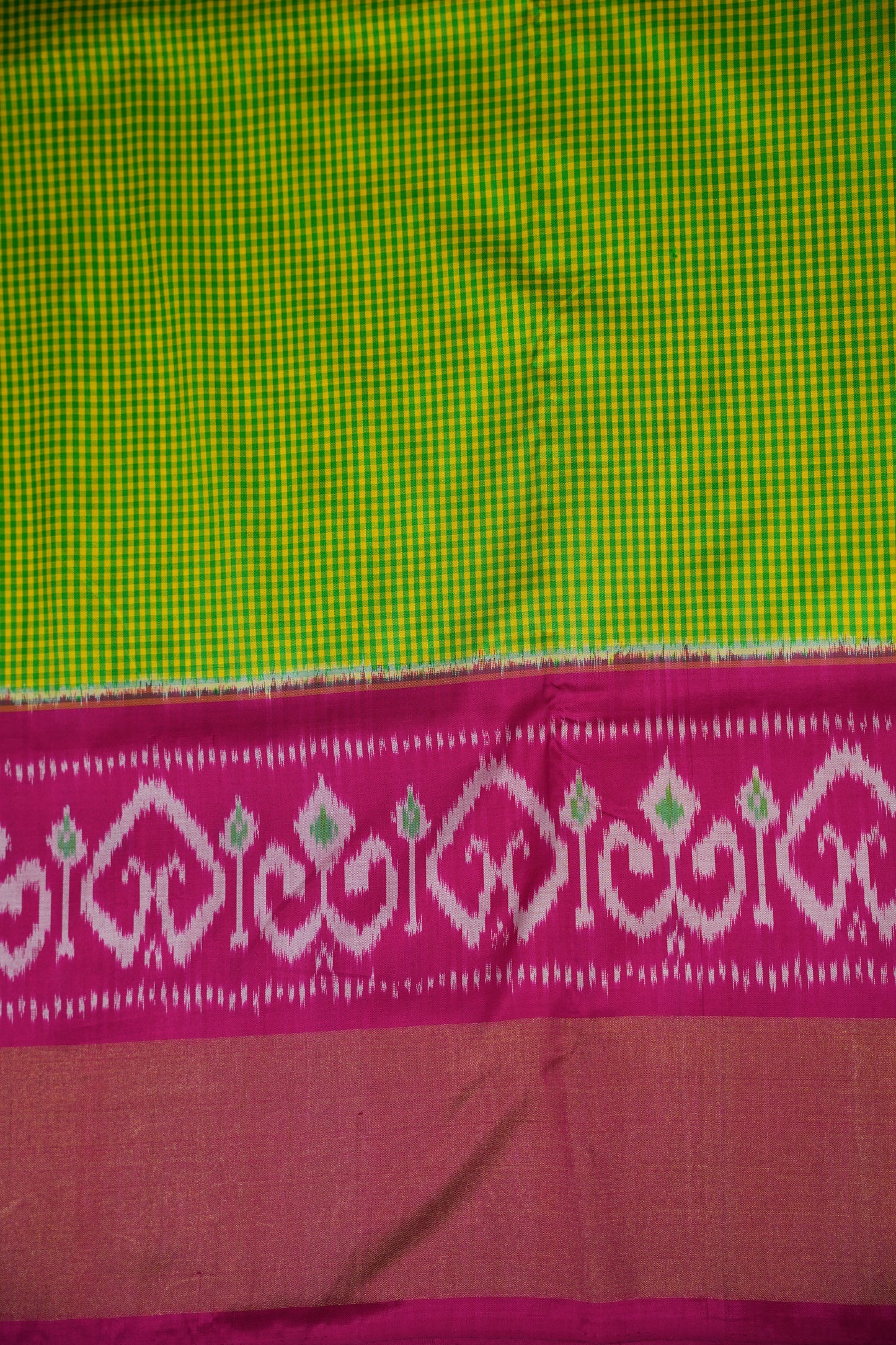 Pure Ikkat Soft Silk Saree - Parrot Green & Pink