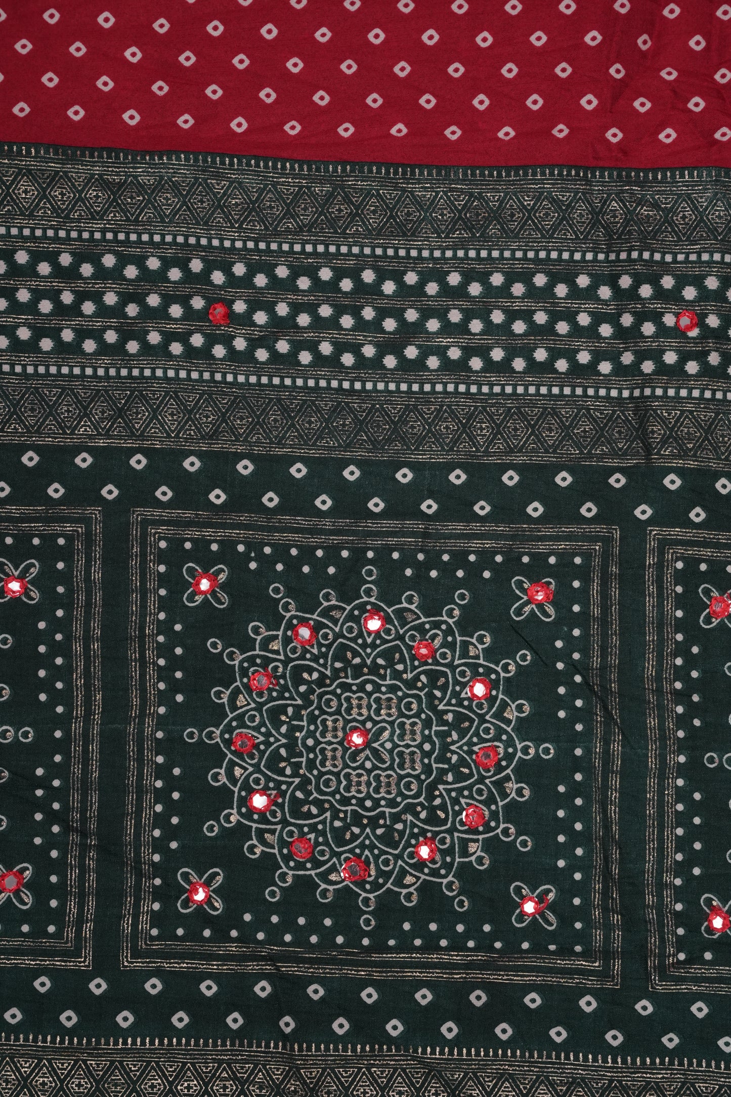 Bandhini Digital Print Semi Silk Saree - Red and Green