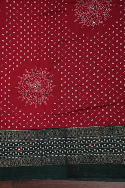 Bandhini Digital Print Semi Silk Saree - Red and Green