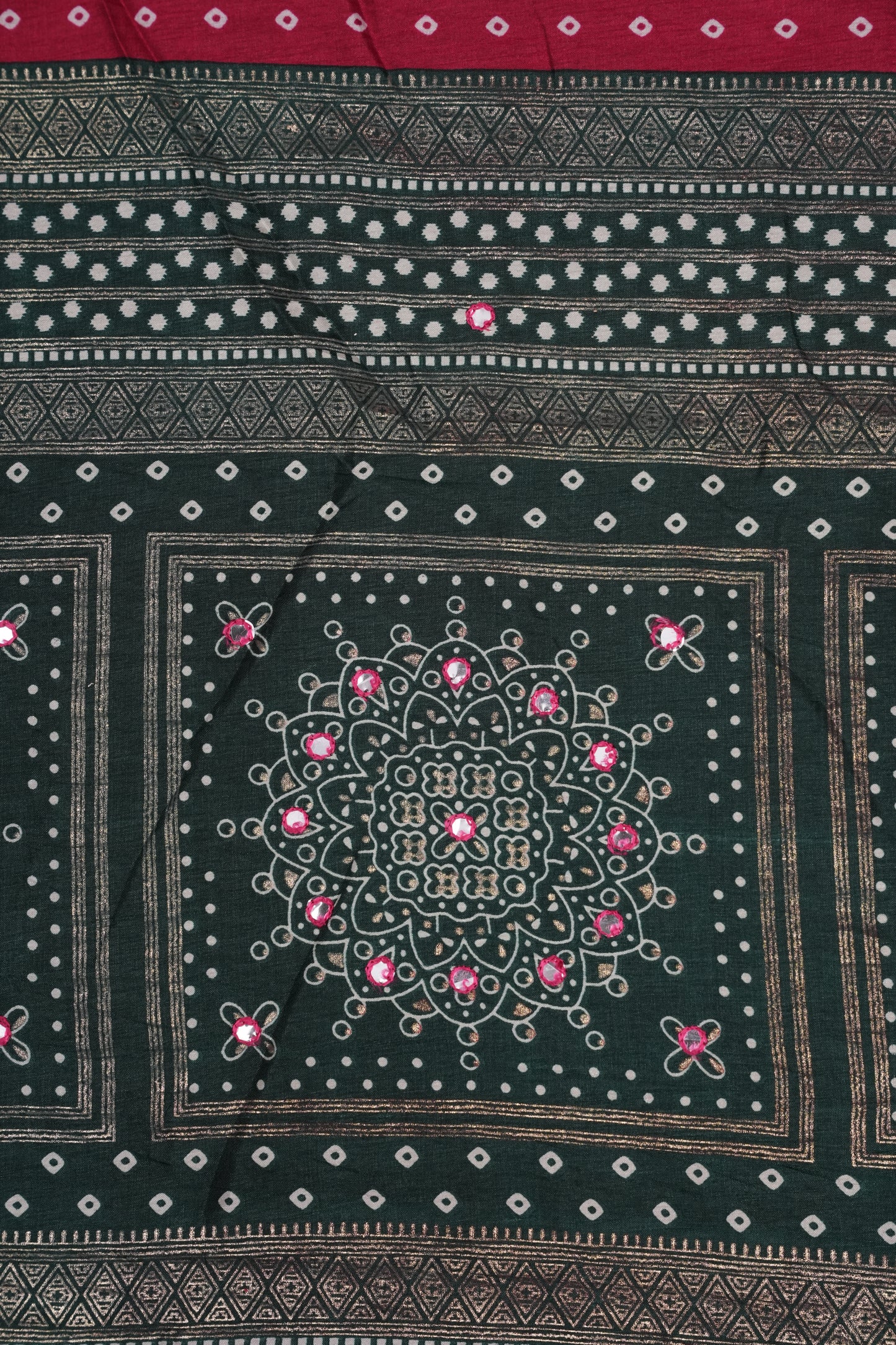 Bandhini Digital Print Semi Silk Saree - Pink and Green