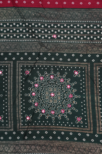 Bandhini Digital Print Semi Silk Saree - Pink and Green