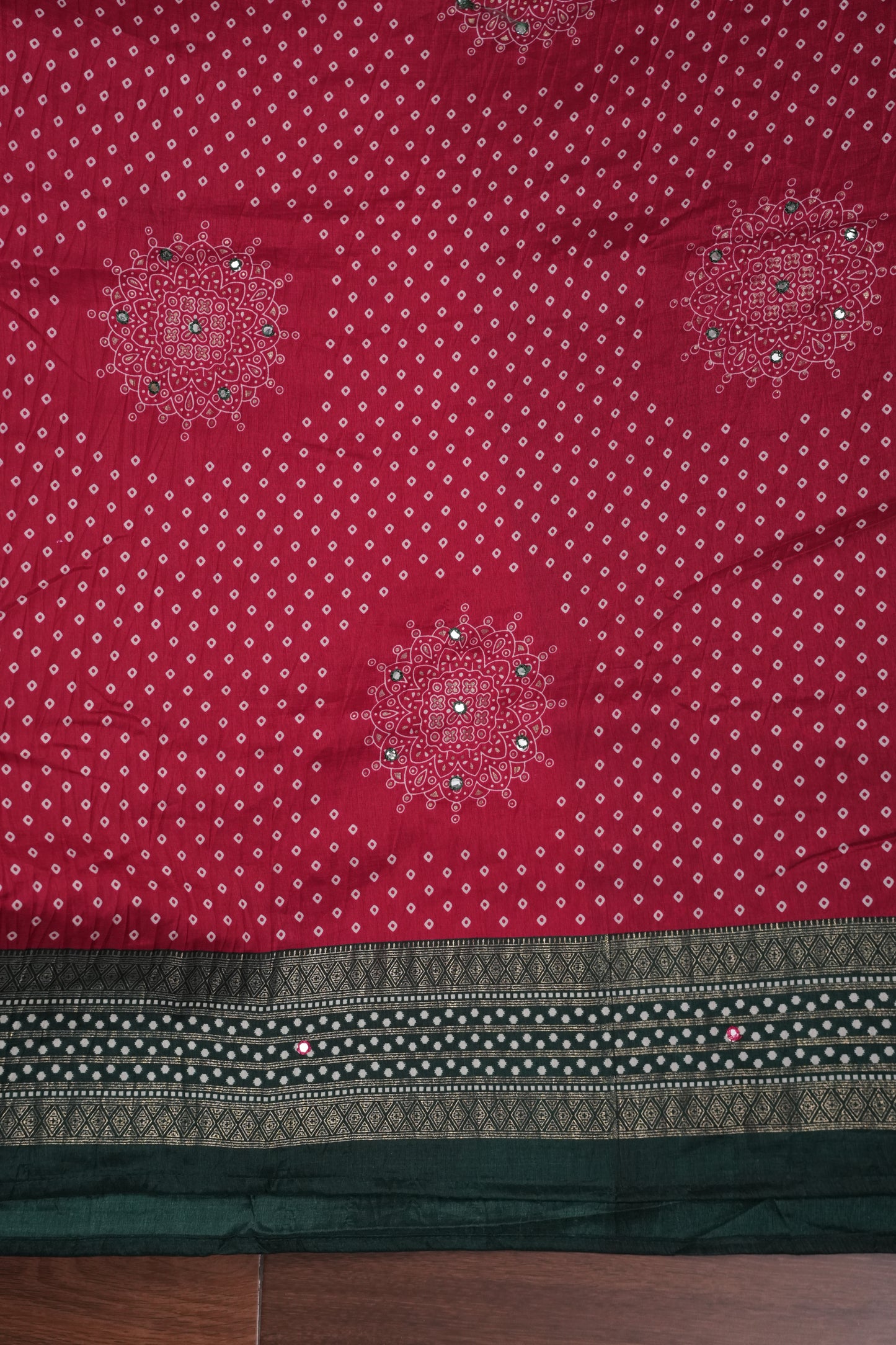 Bandhini Digital Print Semi Silk Saree - Pink and Green