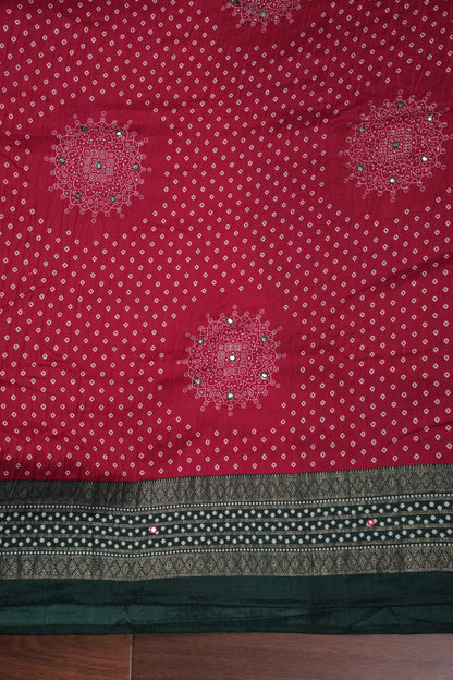 Bandhini Digital Print Semi Silk Saree - Pink and Green