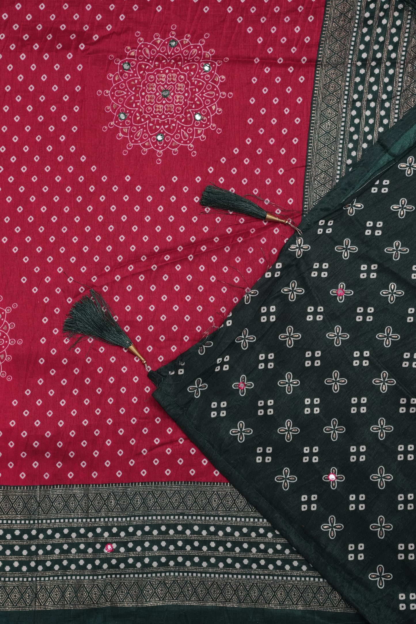 Bandhini Digital Print Semi Silk Saree - Pink and Green
