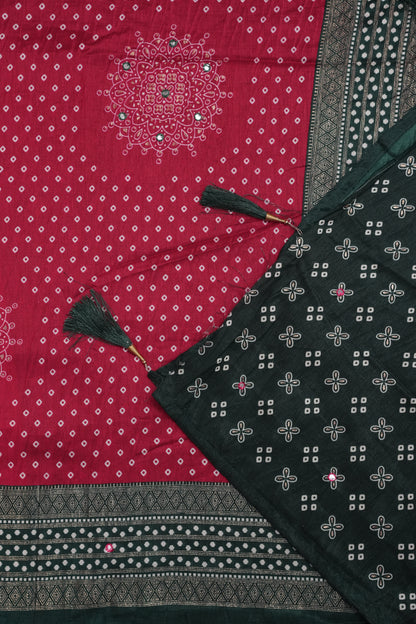 Bandhini Digital Print Semi Silk Saree - Pink and Green