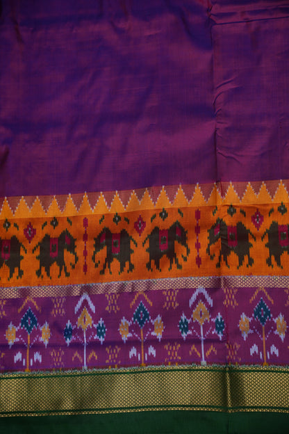 Pure Ikkat Soft Silk Saree - Bottle Green &amp; Deep Purple