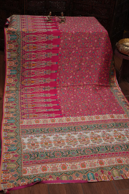 Kashmiri Pashmina Story Telling Saree - Pink