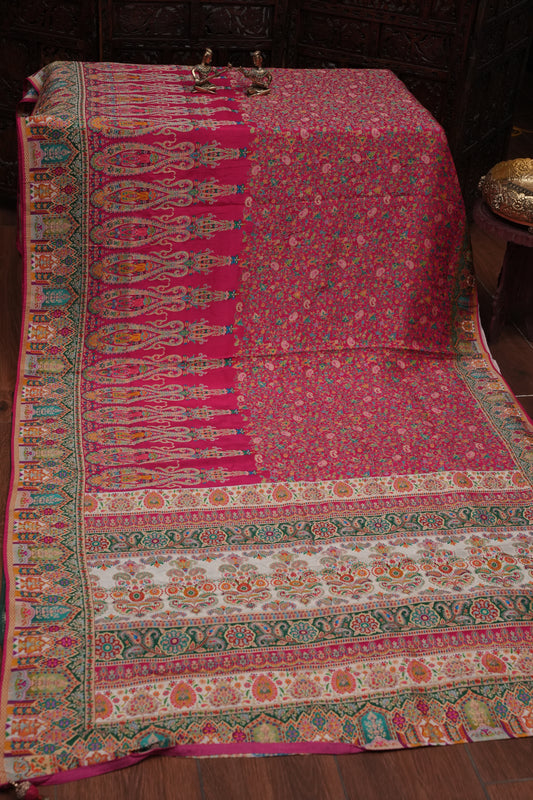 Kashmiri Pashmina Story Telling Saree - Pink