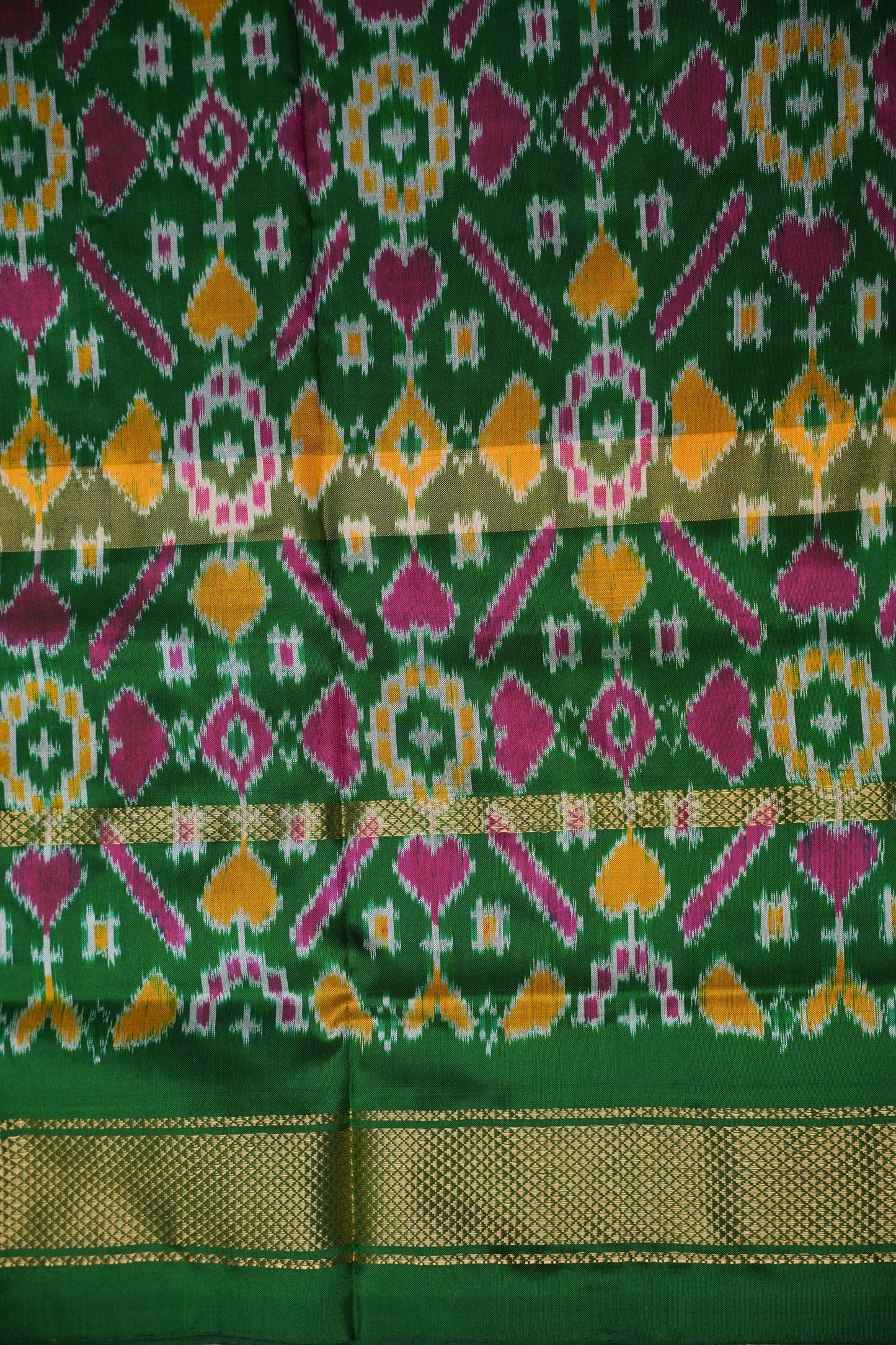 Pure Ikkat Soft Silk Saree - Bottle Green &amp; Deep Purple