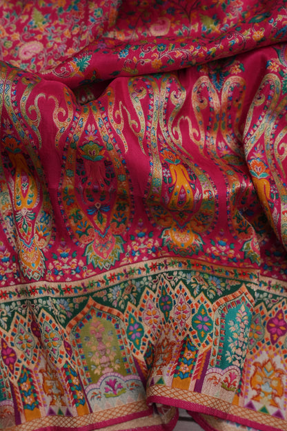 Kashmiri Pashmina Story Telling Saree - Pink