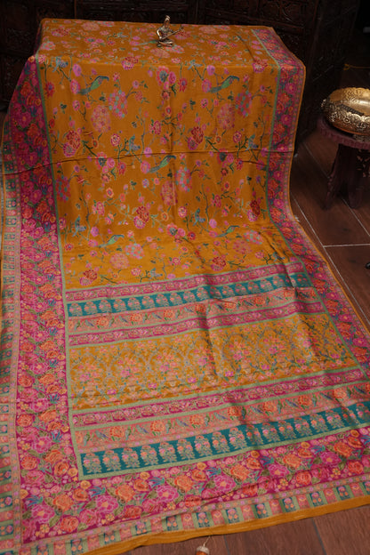Kashmiri Pashmina Story Telling Saree - Mustard Yellow