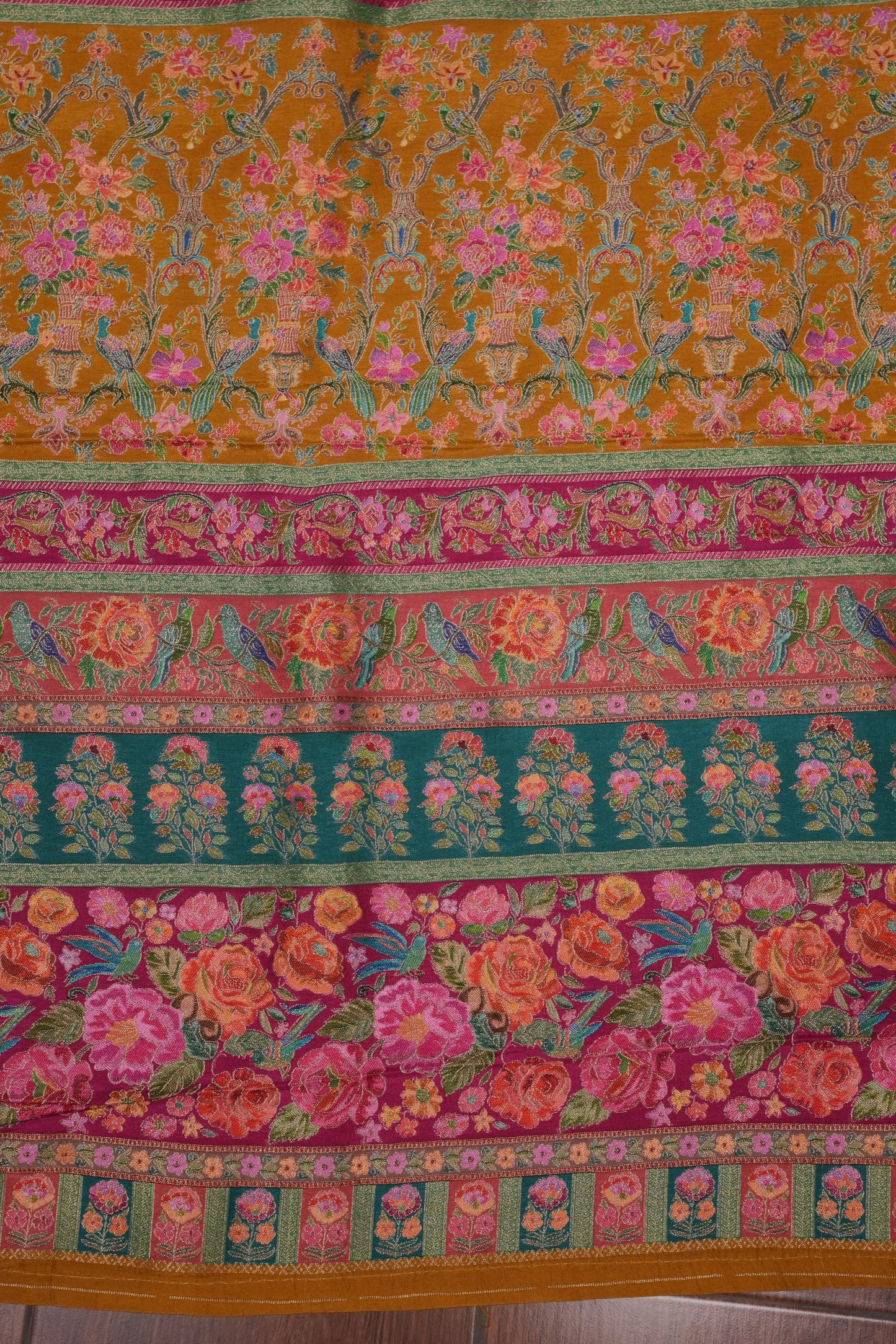 Kashmiri Pashmina Story Telling Saree - Mustard Yellow