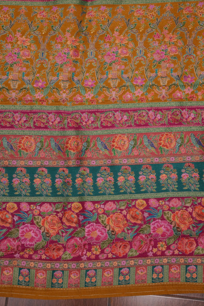Kashmiri Pashmina Story Telling Saree - Mustard Yellow