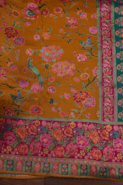 Kashmiri Pashmina Story Telling Saree - Mustard Yellow