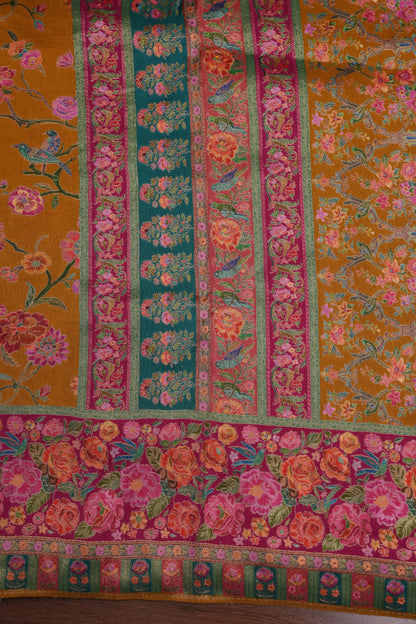 Kashmiri Pashmina Story Telling Saree - Mustard Yellow