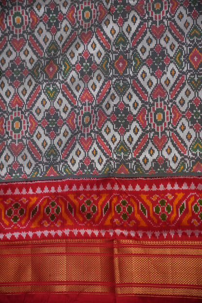 Pure Ikkat Soft Silk Saree - White & Red