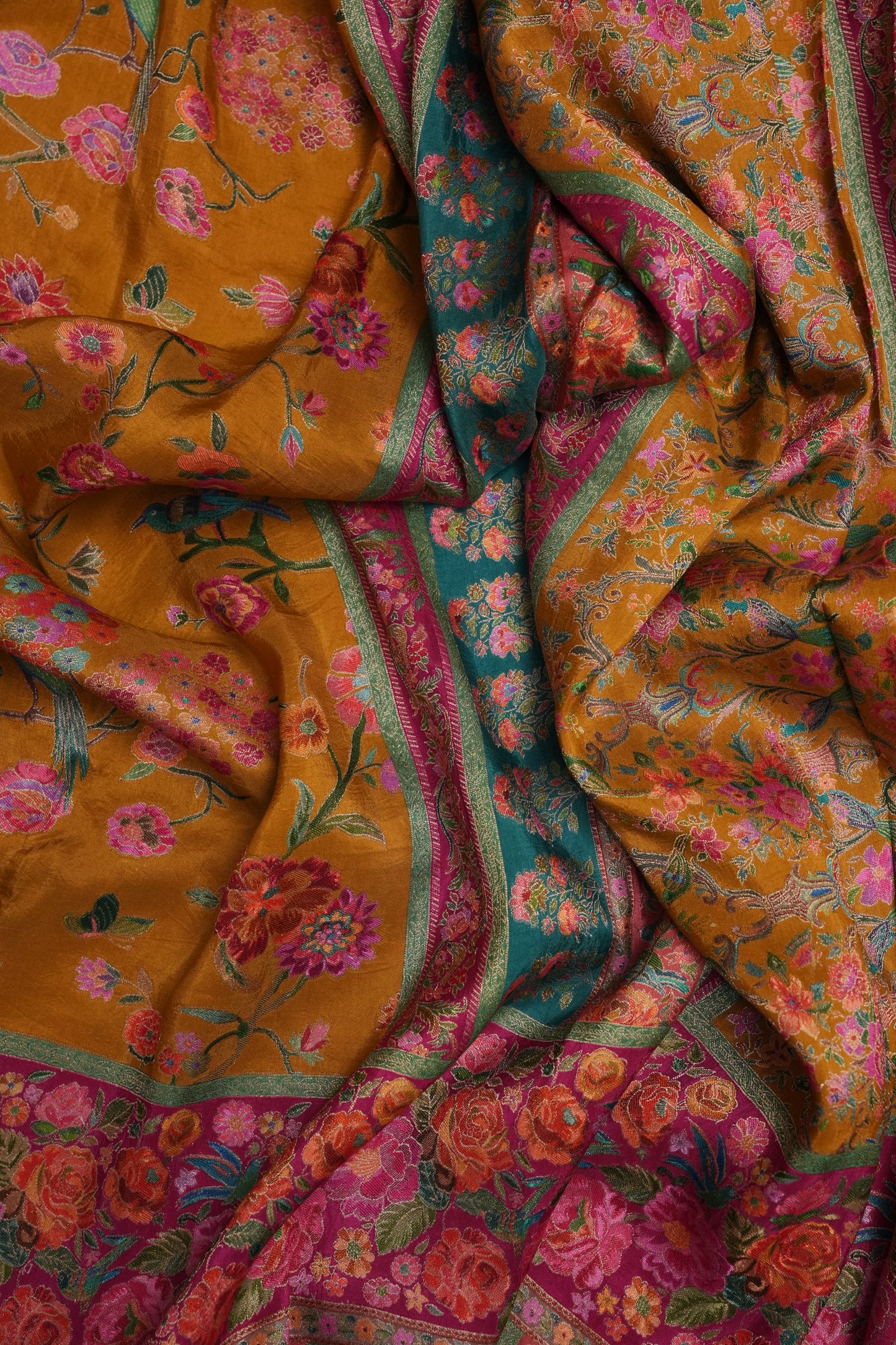 Kashmiri Pashmina Story Telling Saree - Mustard Yellow