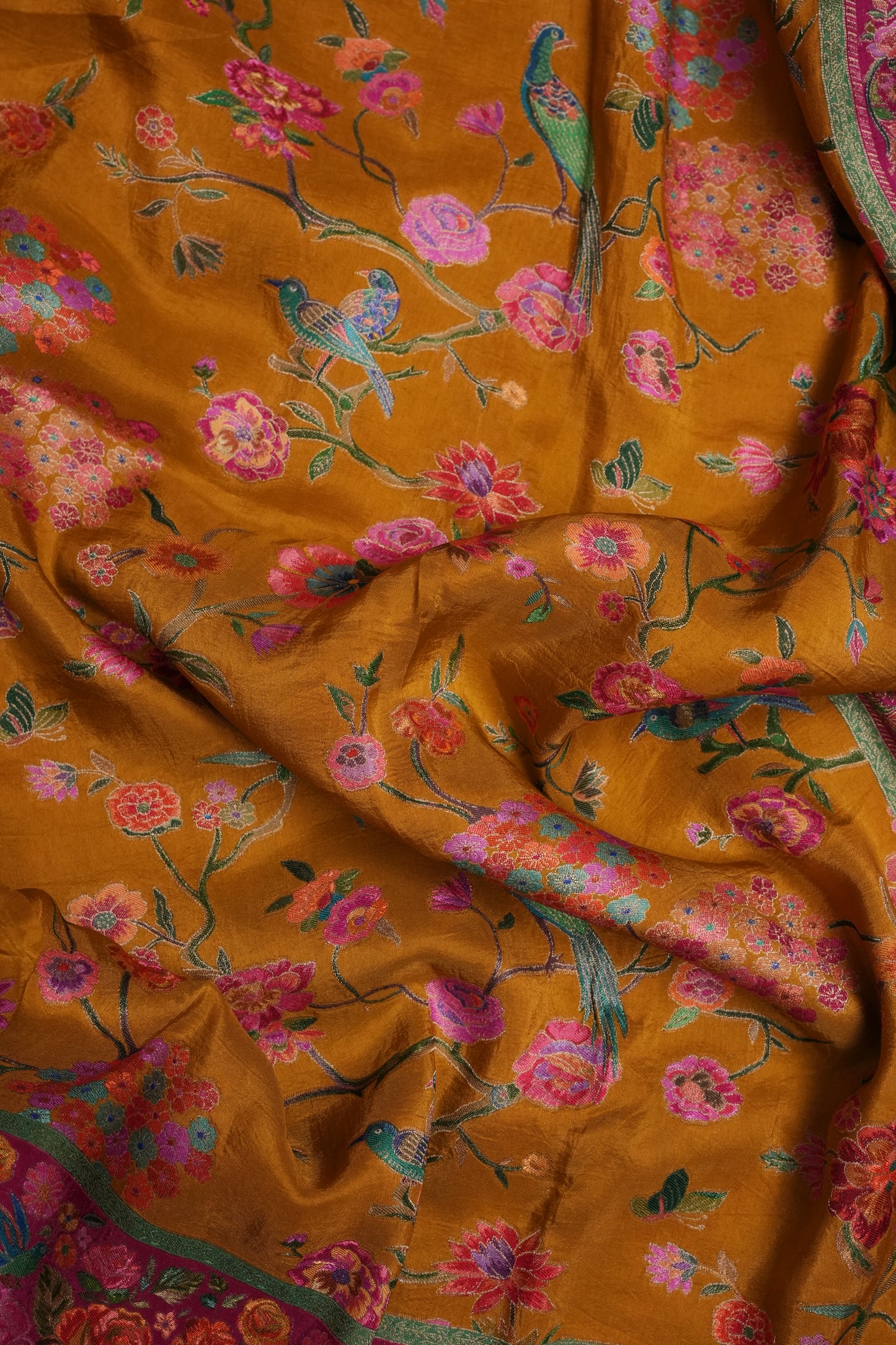 Kashmiri Pashmina Story Telling Saree - Mustard Yellow