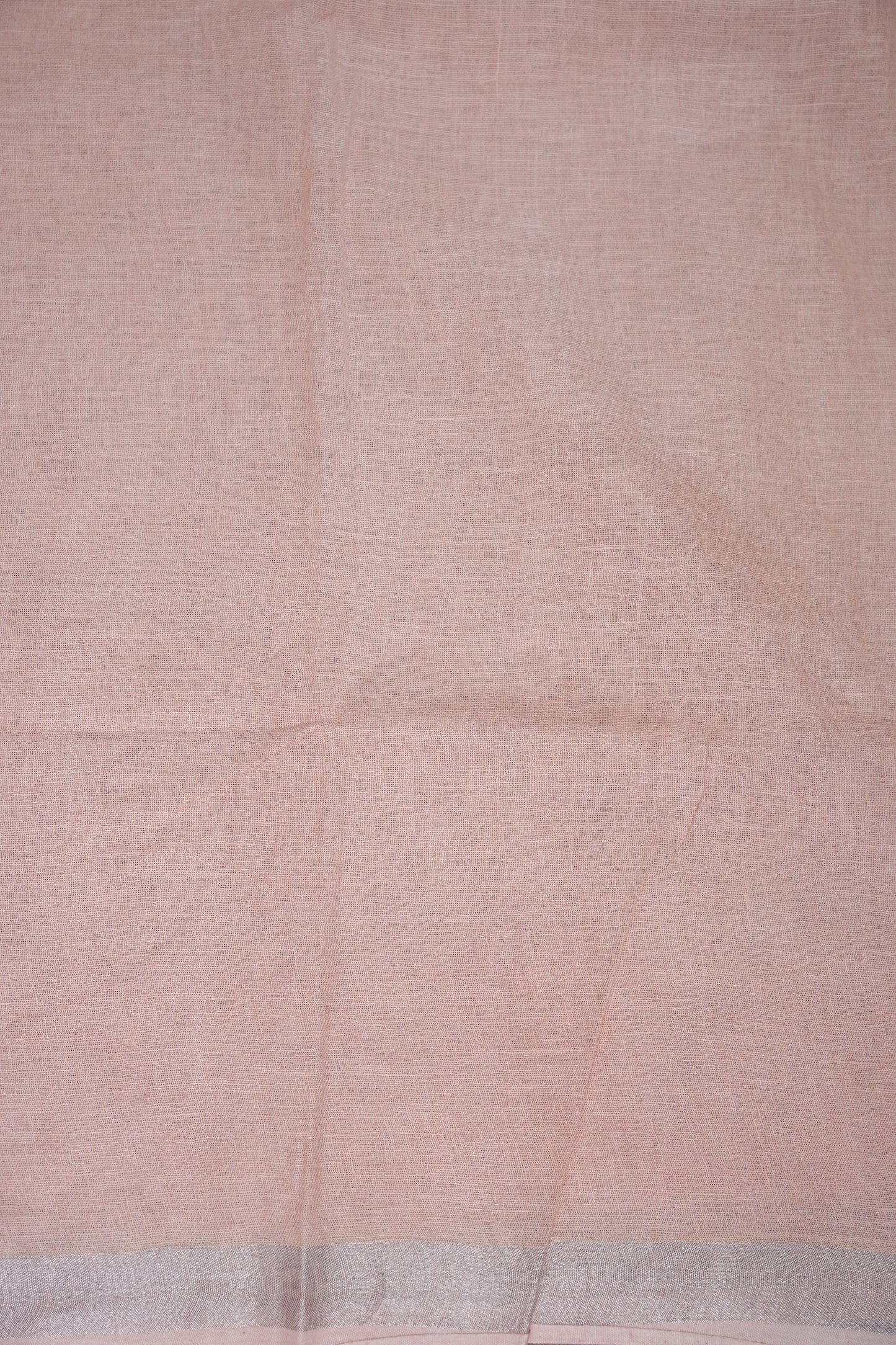 Hand Embroidery Pure Linen Saree With Tissue Border - Baby Pink