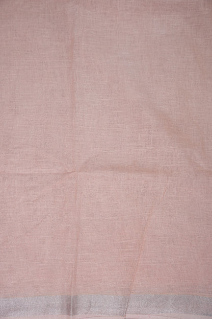 Hand Embroidery Pure Linen Saree With Tissue Border - Baby Pink