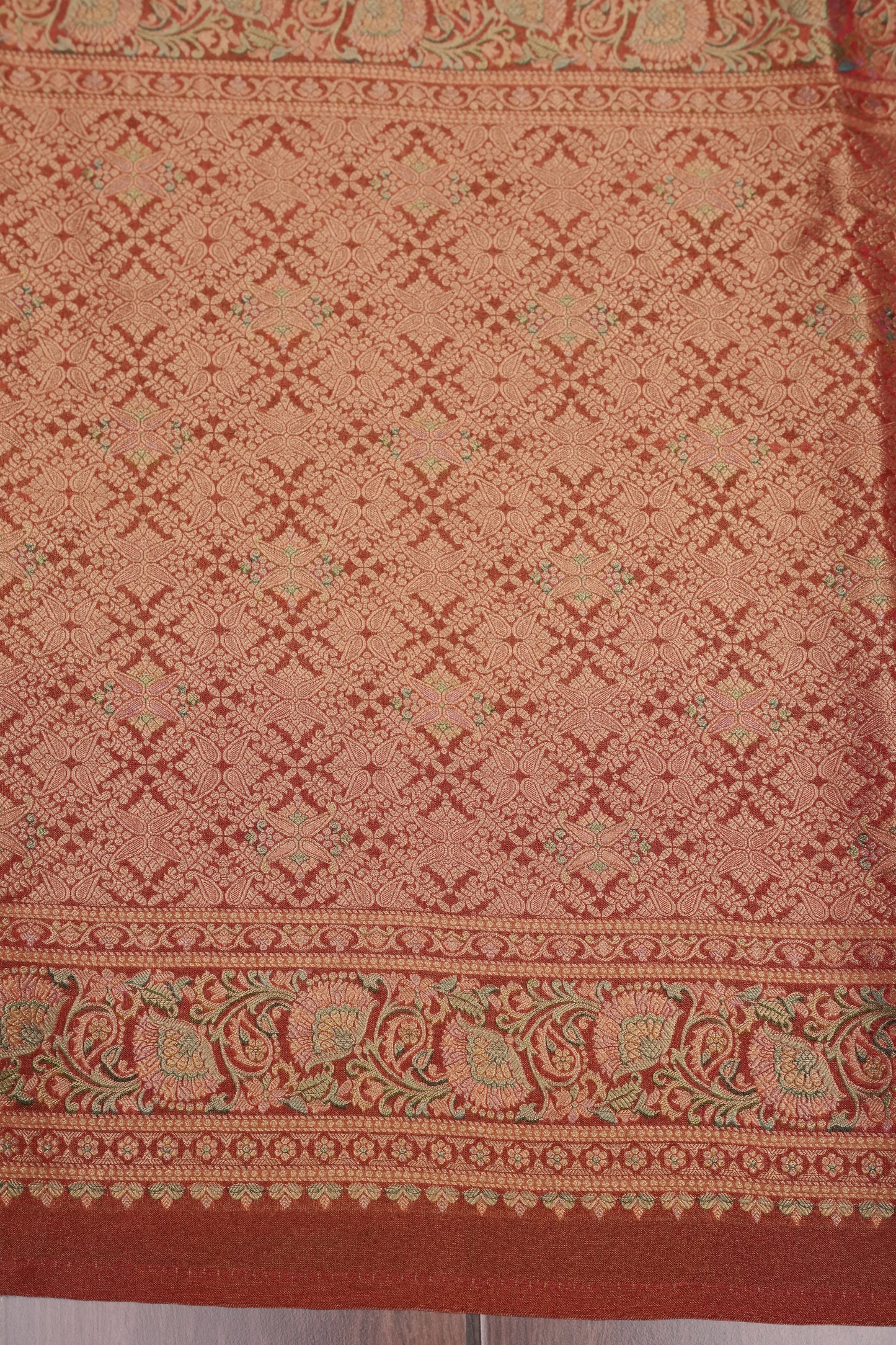 Kashmiri Pashmina Mellow Tissue Saree - Ivory & Peach